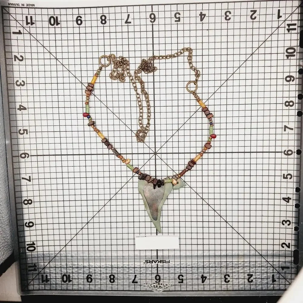 Necklace VTG 90 Pendant Beaded Metal Heart Artisan Boho Statement Y2K 30in Charm